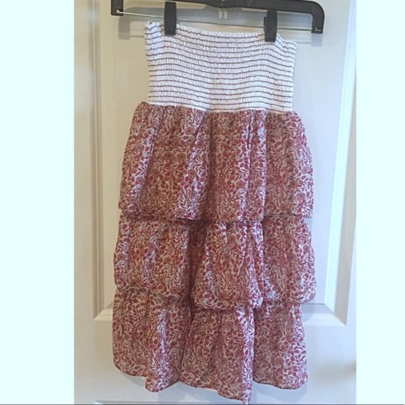 Zara Smock Strapless Tier Top Cream Floral Pink S - Picture 1 of 3